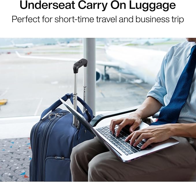Hanke Softside Expandable Underseat Carry On Luggage for Airplanes,Travel Luggage Rolling Bag Personal Item Bag Small Suitcase,Blue,16-Inch