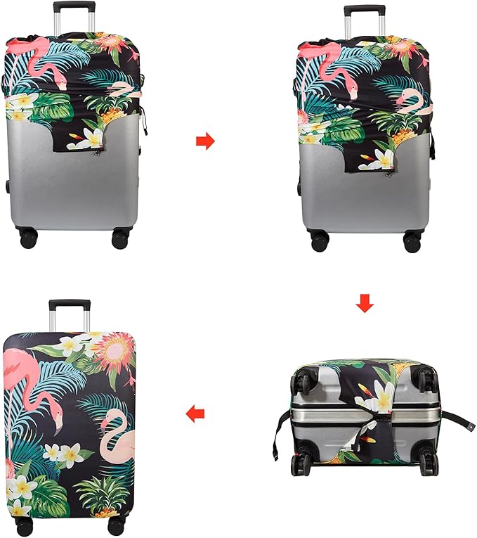 WUJIAONIAO Travel Luggage Cover Baggage Suitcase Cover Protector Skins 18-32 Inch (Flower flamingo, S (for 18-20 inch luggage))