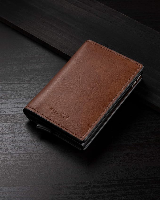 VULKIT Card Holder Pop Up Slim Wallet Leather RFID Blocking Card Case Up to 8 Credit Cards