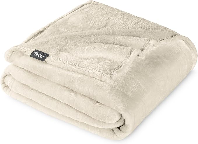 Bare Home Fleece Blanket - Throw/Travel - Ultra-Soft Lightweight for Bed, Sofa, and Couch - Luxury Microplush - Cozy Warm Blanket (Throw/Travel, Oyster)