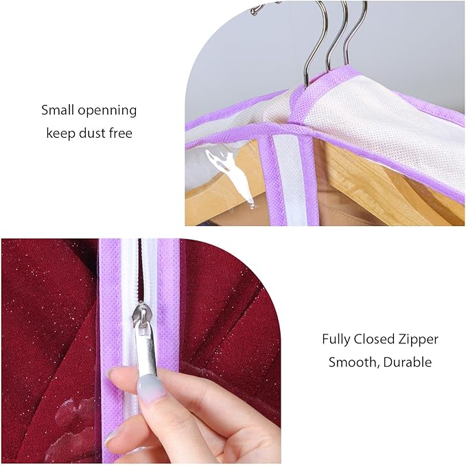 Zilink Breathable Dress Bags for Gowns 72" Clear Wedding Dress Garment Bag Dress Bags for Hanging Clothes with 4" Gussted for Long Evening Dresses, Fur Coat, Long garment Bags for Gowns, Set of 2