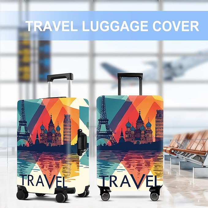 Luggage Cover Washable Suitcase Protector Anti-Scratch,Stretchable Fit for 20-34Inch Luggage Durable Travel Bag Cover with Zipper Closure (Travel-1, L(fits 28-30Inch suitcase))