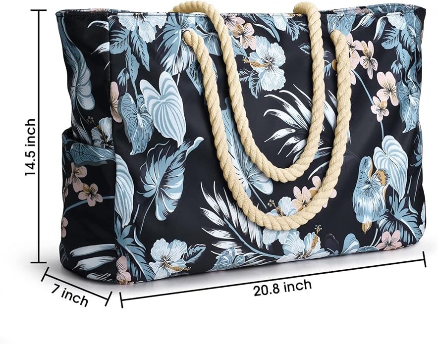 Becokan Beach Bag Large Beach Tote Bag for Women Waterproof Sandproof Swim Pool Bag With Zipper