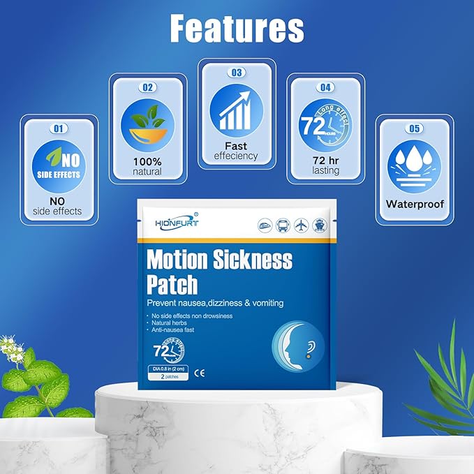 48ct Motion Sickness Patches – Sea Sickness Patches for Cruise, Car, Airplane, and Other Travel – Non-Drowsy, Effective, Lasts 72 Hours