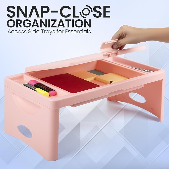 Loddie Doddie Portable Folding Lap Desk - Blush Lightweight Design - Storage Pocket & Accessory Trays - Lap Desks for Adults & Kids