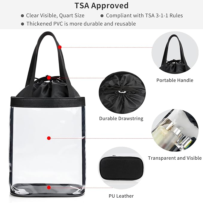 Clear Toiletry Bag, Travel Toiletry Bag for Women, TSA Approved Claer Bag, Waterproof Clear Makeup Bag Cosmetic Pouch, Transparent Makeup Organizer, Carry on Airport Airline Compliant