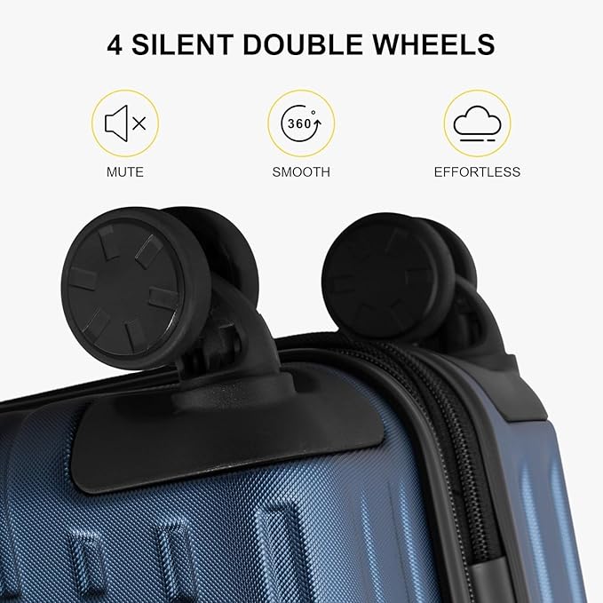 LEVEL8 Grace Carry on Luggage 22x14x9 Airline Approved, 20 Inch Hard Shell Suitcases with Spinner Wheels, Abs+Pc Hard Case Luggages with Tsa Lock for Airplane, Blue