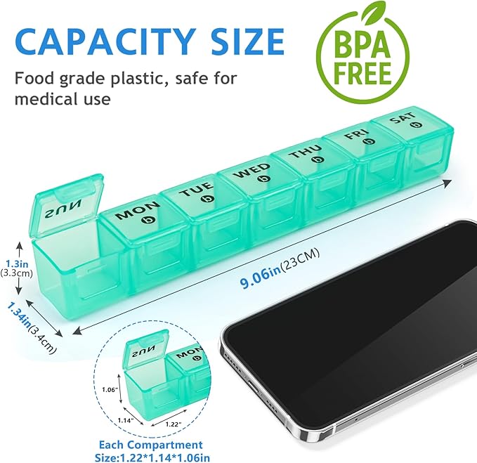 2-Pack Large Weekly Pill Organizer,7 Day Pill Cases Organizers Once A Day,Am Pm Pill Container 14 Compartment,Daily Vitamin Pill Box Dispenser 1 Week,Medication Aid Organizer Box for Supplement