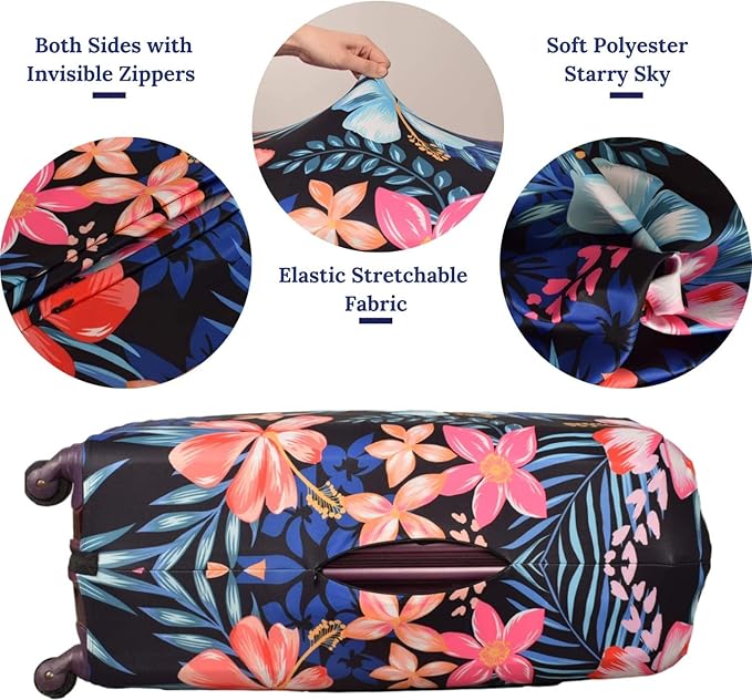 Luggage Cover, Protective Washable Suitcase Cover - Travel Elastic Spandex Suitcase Protector Fits 19 to 20 Inch Flower