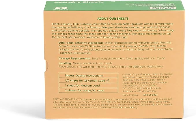 Sheets Laundry Club Laundry Detergent Sheets – 50 Sheets (100 Loads), Fresh Linen, Hassle-Free Laundry, Quick-Dissolving, Hypoallergenic, Septic Safe, Plastic-Free Packaging