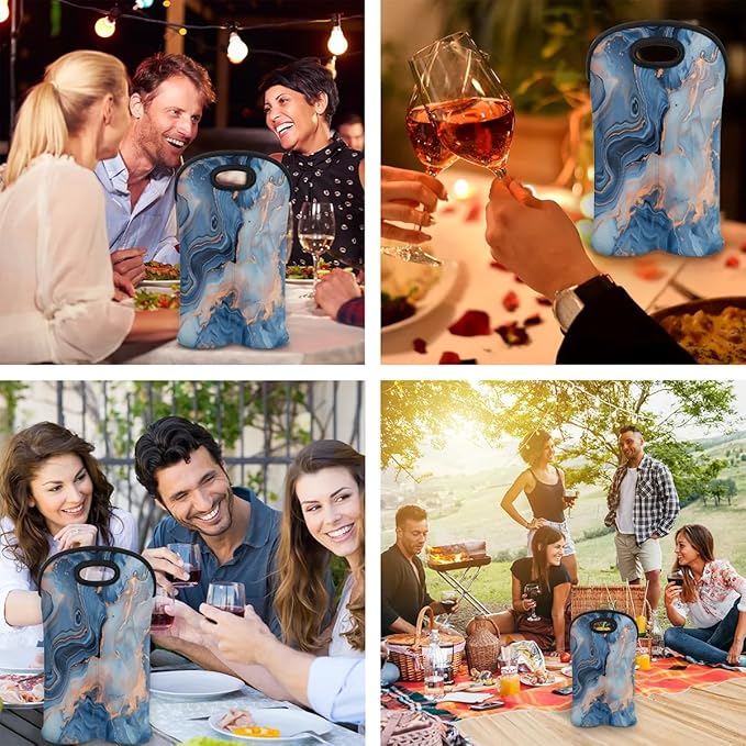 Wine Carrier Tote Personalized Bag for 2 Bottles - Neoprene Wine Bottle Holder with Carry Handle, Wine Protective Bag Insulated Bag Beer Cans Water Bottle Holder for Travel Picnic,Style24