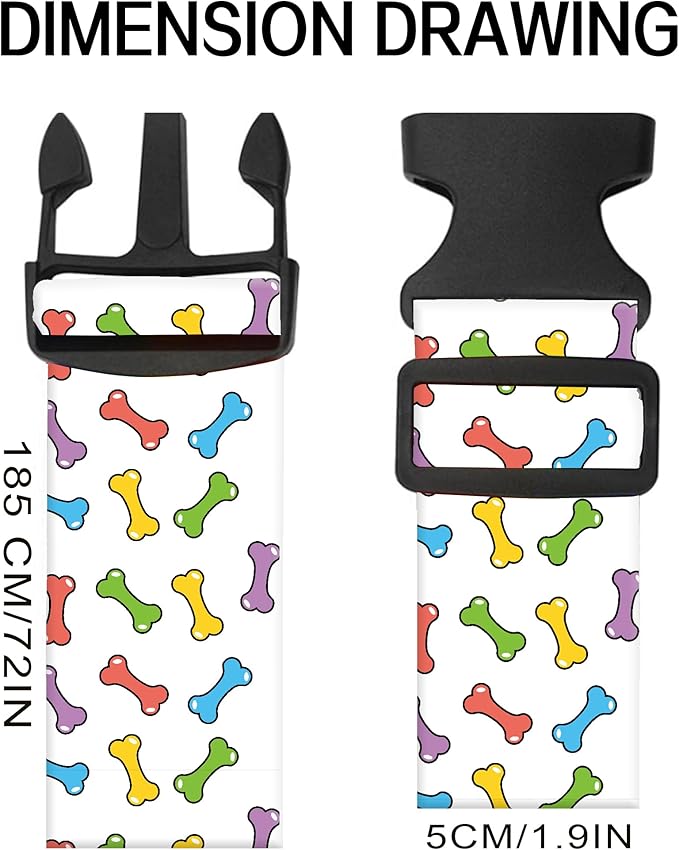 Luggage Straps for Suitcases, Adjustable Travel Belt, Durable Wide Luggage Strap, Cute Suitcase Strap Identifiers with Buckle, Bag Straps for Luggage, Cute Colorful Bones