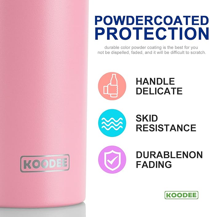 koodee 20 oz Stainless Steel Skinny Tumblers (4 Pack) Double Wall Insulated Water Tumbler Cup with Lids, Straws and Straw Brushes (Teal/Purple/Pink/Black)