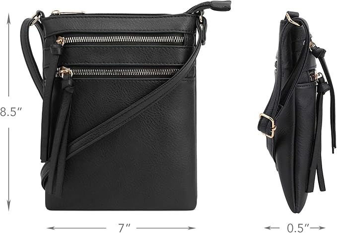 DELUXITY Crossbody Purse Bag Shoulder Bag Multi Pocket Zipper Purse | Black