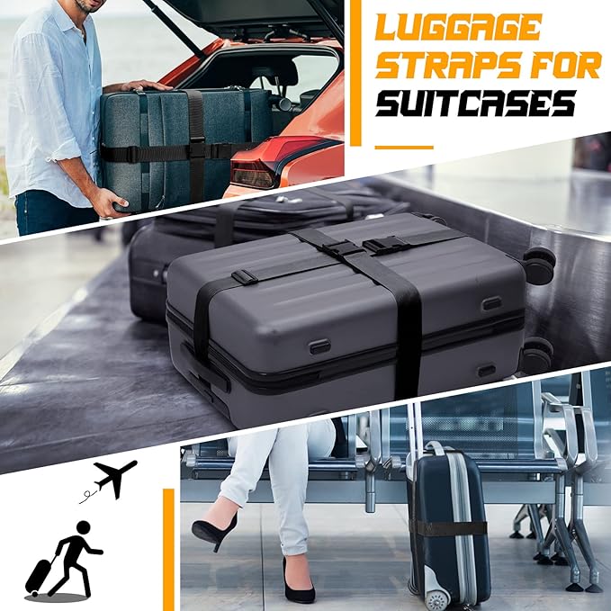 Eccliy 12 Pack Luggage Straps Suitcase Belts Wide Adjustable Packing Straps Travel Belts Accessories for Business Packing(Black)