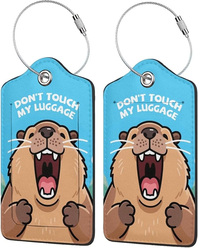 Fun Luggage Tags for Suitcases Leather Name Tag for Luggage Cute Travel Baggage Tags for Carnival Cruise Ships with Funny Patter 2pcs (Blue Capybara)