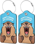 Fun Luggage Tags for Suitcases Leather Name Tag for Luggage Cute Travel Baggage Tags for Carnival Cruise Ships with Funny Patter 2pcs (Blue Capybara)