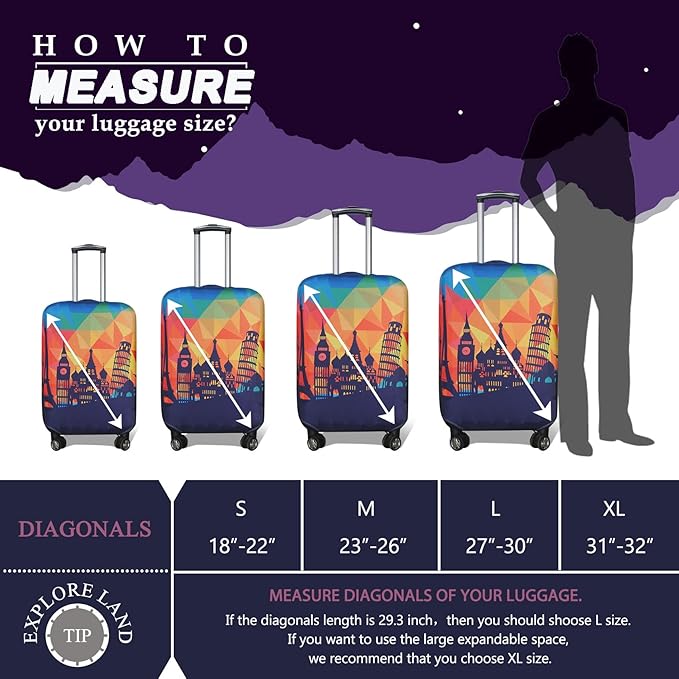 Explore Land Travel Luggage Cover Suitcase Protector Fits 27-30 Inch Case (Modern City, L)