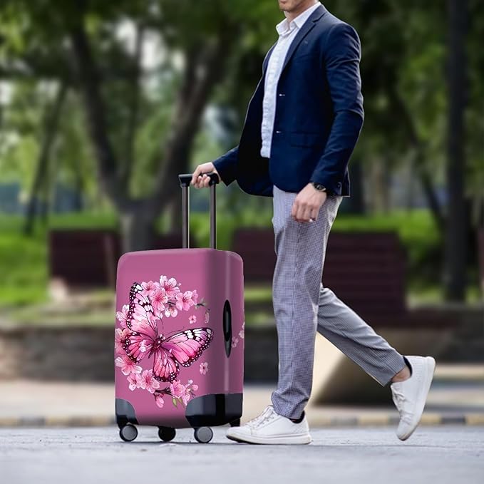 Purple Butterfly Luggage Cover Anti-scratch Baggage Suitcase Protector Fits 26-29 Inch Luggage