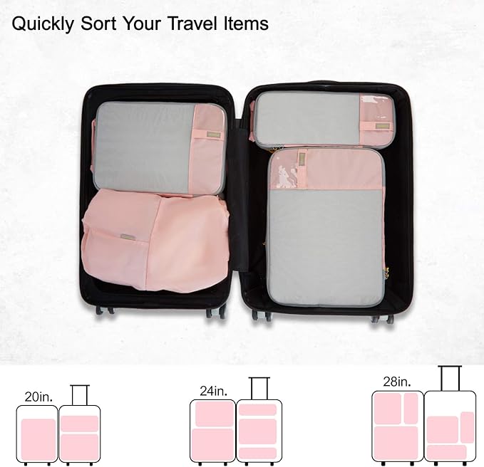 BAGSMART 6 Set Compression Packing Cubes - Lightweight Travel Essentials, Durable Luggage Organizer