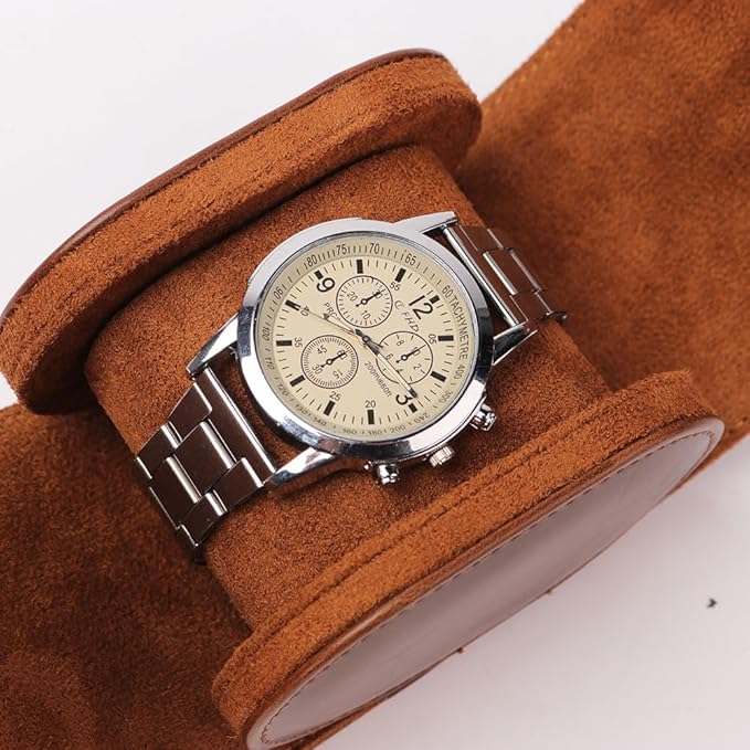 HAN QIANG Single Watch Roll Travel Case Chic Portable Vintage Leather Display Watch Storage Box Gift Watch Case (Brown), HQ-099