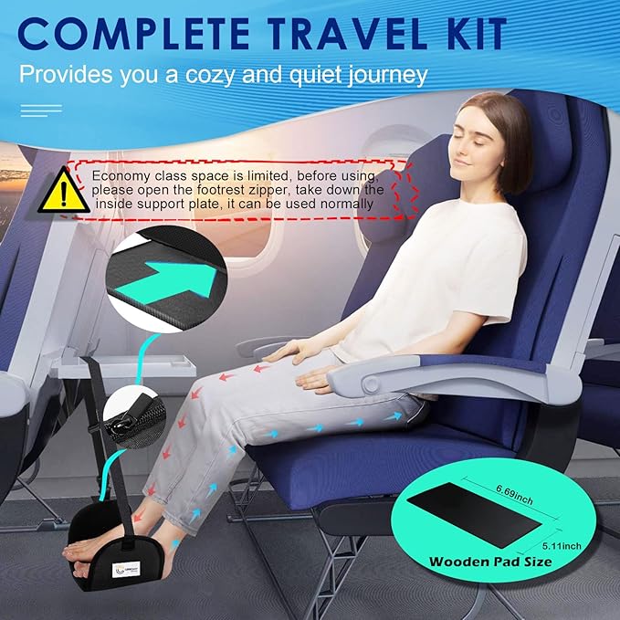 CERBONNY Airplane Foot Rest - Portable and Adjustable Foot Hammock, Travel Flight Essential for Relaxing Your Feet During Journeys (Non-Slip)