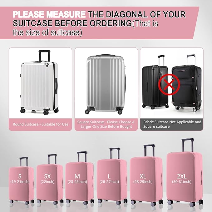 Travel Luggage Cover Suitcase Protector Scratch-Resistant Fit 19-31 Inch Suitcase, Not Included Suitcase (Pink, XL(28-29 inch))