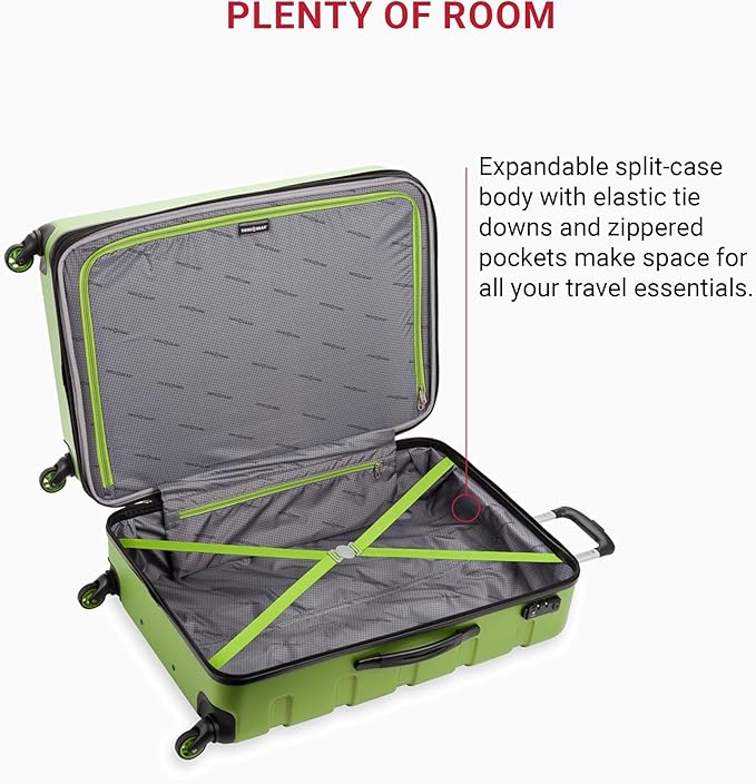 SwissGear 7366 Hardside Expandable Luggage with Spinner Wheels, Green, Checked-Large 27-Inch