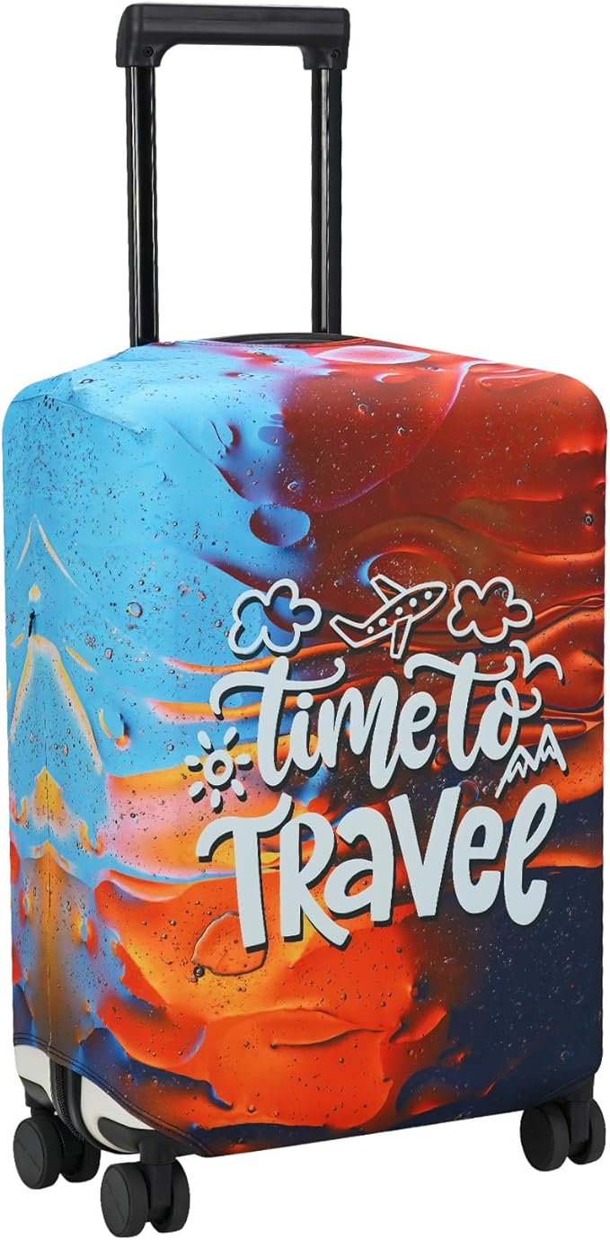 Explore Land Luggage Cover Suitcase Protector Fits 23-26 Inch Case (Time to Travel, M)