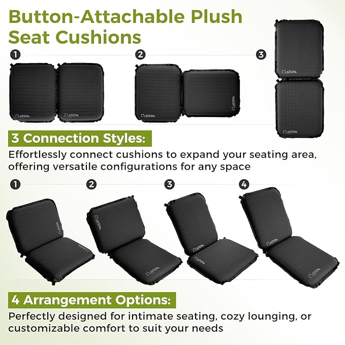 ATEPA Inflatable Stadium Seat Cushion, Self-Inflating Memory Foam Stadium Seats Bleacher Seat Chair Cushion Pad for Airplane Travel Backpacking Sports Events