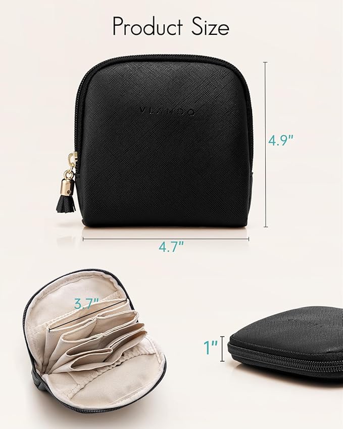 Vlando Small Jewelry Travel Case,Jewelry Pouch Bags with Zipper,Velvet Jewelry Organizer Storage Bag for Bracelet Rings Earring Travel Essentials Gifts for Women Girl-Black
