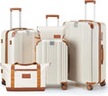 Luggage Set 3 Piece Luggage with PC+ABS Hardshell TSA Lock Spinner Wheels Carry on Lightweight Suitcase,Cup Holder,YKK Zippers (Beige, 5 piece sets(20/24/28/DB/TB))