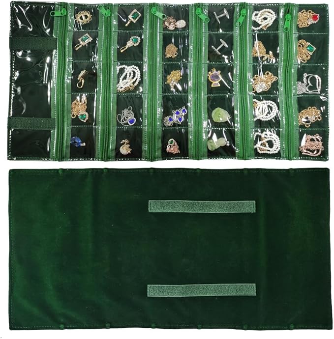 Travel Jewelry Roll Bag Portable Organizer Pouch With Grids&PVC Cover Storage Bags for Necklace, Bracelet, Bracelet,Ring, Badge, Pendant