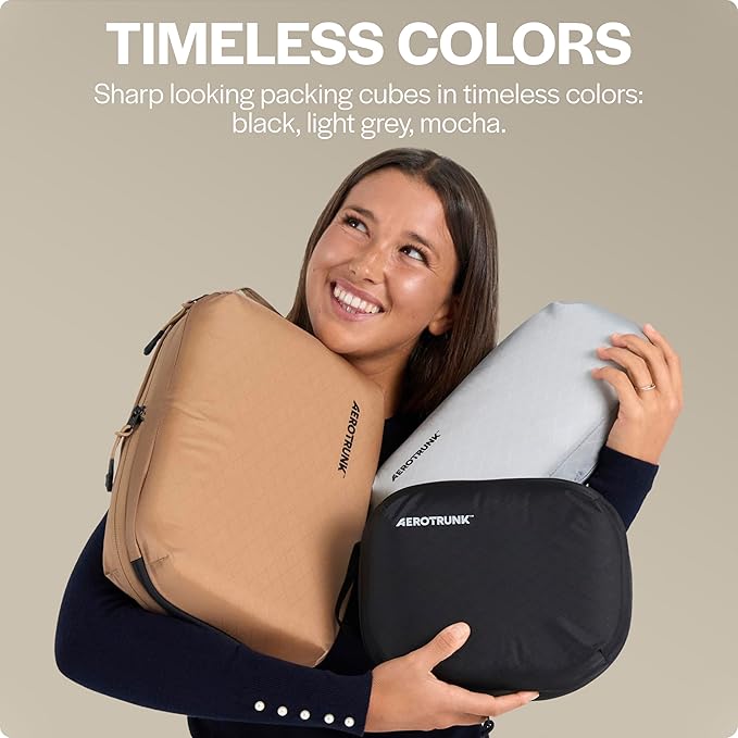 Aerotrunk Ultralight Compression Packing Cubes - Lightweight Travel Organizers for Suitcases and Luggage (3-Pack, Black)