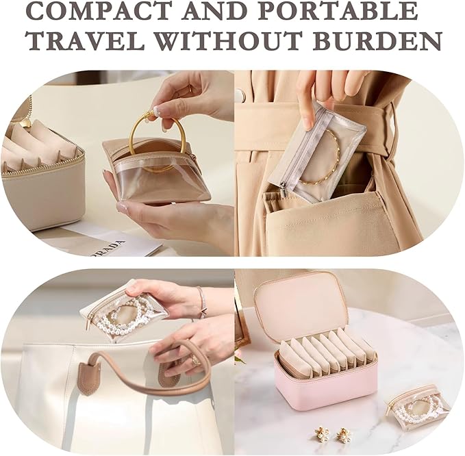 Travel Jewelry Organizer, 8 Pcs Velvet Jewelry Pouch Bag with Zipper Pocket, for Earrings, Necklace,Rings