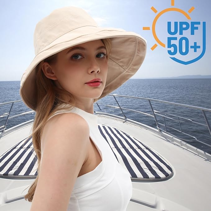 vidsel Womens Sun Hats Wide Brim Reversible Bucket Cotton Hat Packable Summer Travel Cap with Hat Clip,UV Protection