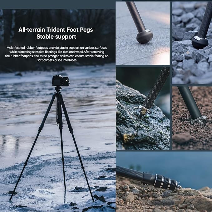 Falcam TreeRoot F38 Pro Carbon Fiber Tripod, 61" Quick Lock Travel Tripod with 360° Ball Head, 5kg Load, F22 Interfaces, 1/4" Screw, Carry Strap Holes for DSLR, Mirrorless, and Video Cameras