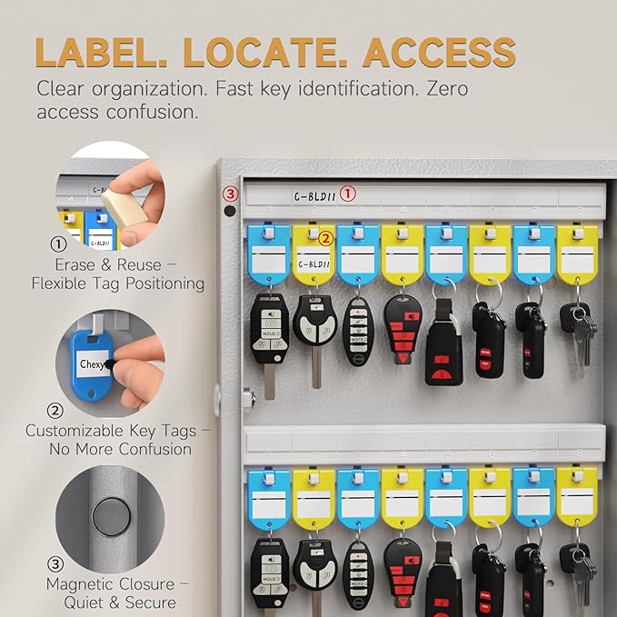 120 Key Lock Box Wall Mount, APP Bluetooth/Wi-Fi, OTP/Fixed Code, Key Unlock, Smart Key Cabinet with Tag, Key Organizer Holder Box for Office, Valet, Realtor, Hotel Key Management