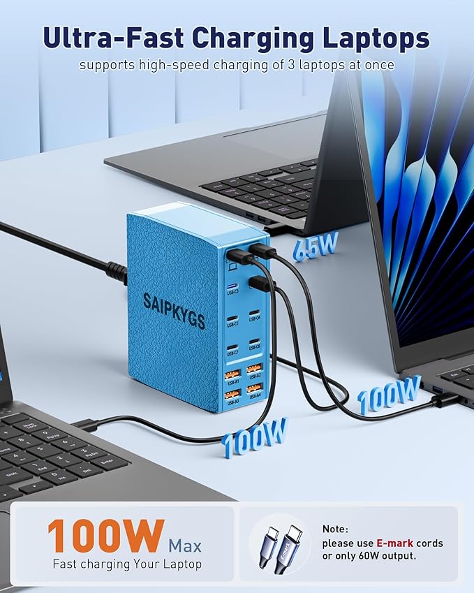 USB Charging Station (600W),12-Port USB C Charger Block with Dual 100W PD USB-C Fast Charging Station Hub for MacBook Pro/Air/All iPad Phone 17/16 15/14/13/Pro Max/Samsung Galaxy Note(Blue)