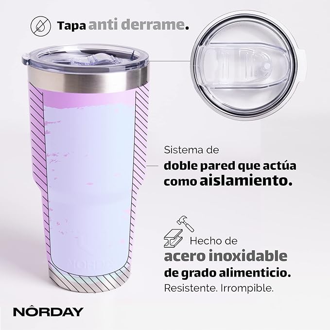 NORDAY | Tumbler with Lid - 30oz - Light Purple Insulated Tumbler - Stainless Steel Tumblers - Double Wall Insulated Travel Coffee Mug for Car Cup Holder - Keeps Temperature for 24hr - Anti Spill Lid