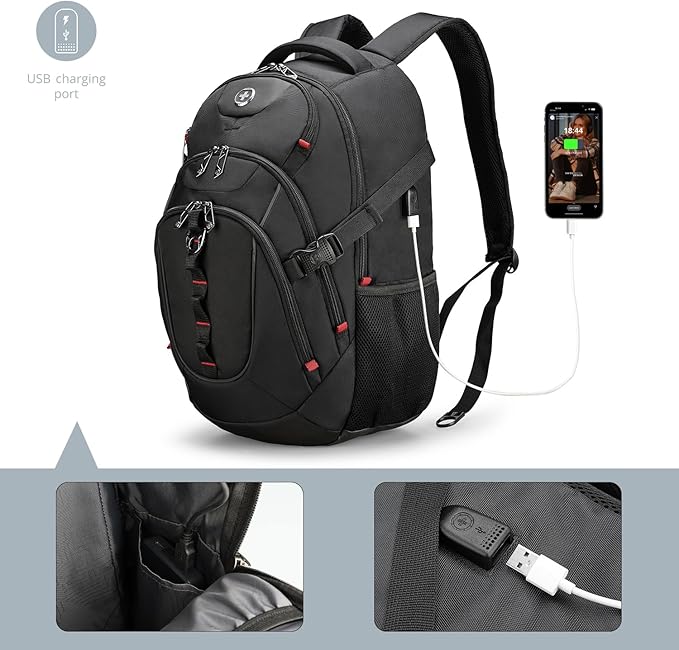 Swissdigital Design Travel Backpack for Men with Apple Find My, Laptop Backpack with USB Charging Port, RFID Protection, Add-A-Bag System - Travel Backpack for Men