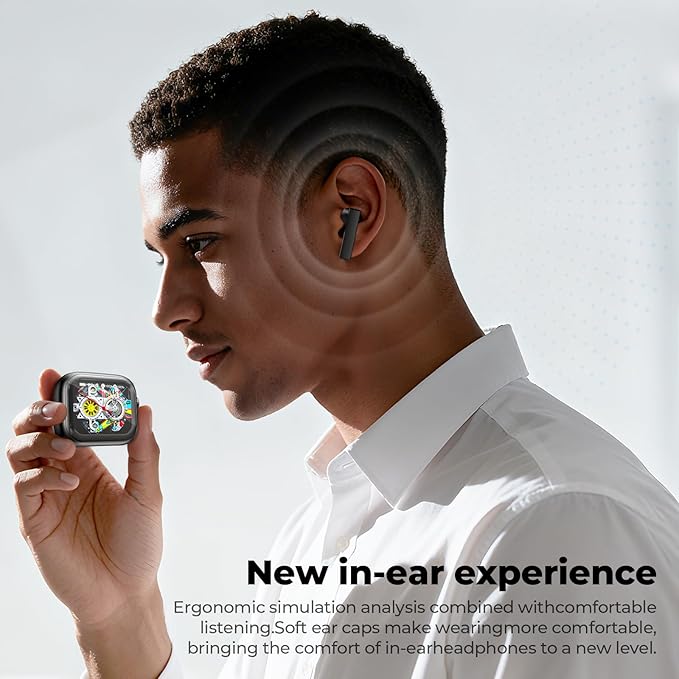 NE40 Earbuds with LCD Screen, NE40 Translation Earbuds, Bluetooth 6.0 Translation Earphone Real Time for 134 Languages, Translator Headphones with 7 Translation fit iOS&Android, Black