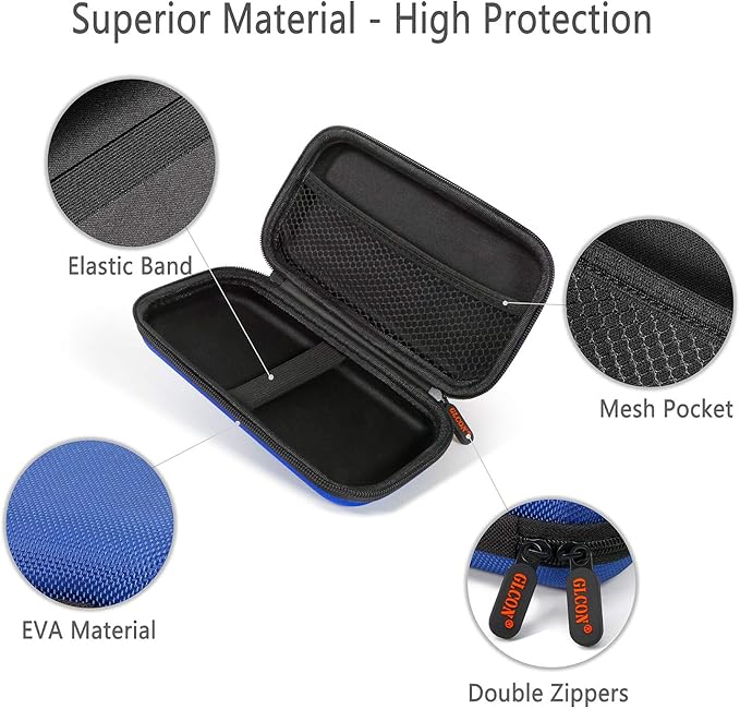 Blue Shockproof Charger Carrying Case - GLCON Small Hard Travel EVA Case for WD Seagate Toshiba Hard Drive, Power Bank, Electronic Accessories, Cord, Cable - High Protection Portable Storage Bag