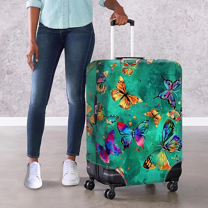 Butterflies Print Baggage Covers for 30-32 Inch Anti Scratch Luggage Protector for Women Girls Boys Non Slip Spandex Suitcase Cover Colorful Luggage Cover