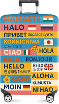 ANNA QUEEN Funny Multilingual Greetings Luggage Cover, Suitcase Protector with Hello in 15+ Languages, Stretchable, Washable Travel Cover for 32-34 Inch Luggage