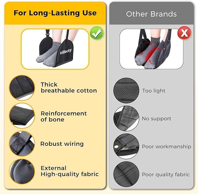 2 Pack - Foot Hammock for Plane Travel, Portable Airplane Foot Hammock with Memory Foam and Hardboard, Airplane Travel Essentials