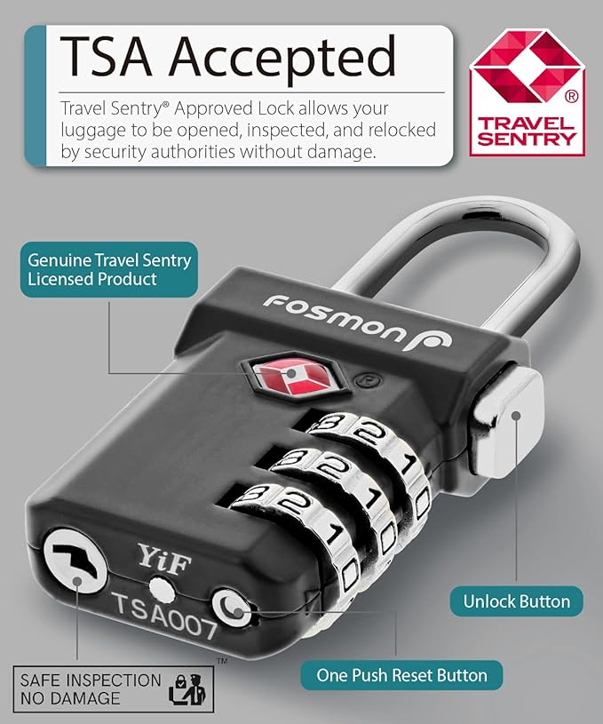 Fosmon TSA Approved Luggage Locks, Suitcase Travel Lock with Push Release Button for Extra Security, 3 Digit Combination Padlock for Gym Locker, Backpack Zipper Anti Theft, Gun Case - Blue, 2 Pack