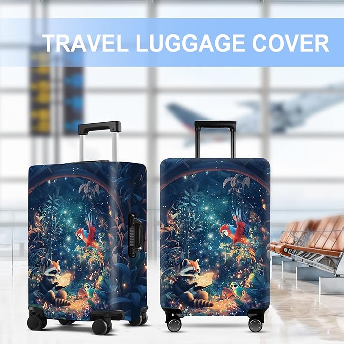 Raccoon Luggage Cover Washable Suitcase Protector Anti-Scratch,Stretchable Fit for 20-34Inch Luggage Durable Travel Bag Cover with Zipper Closure (M(24-26inch suitcase))