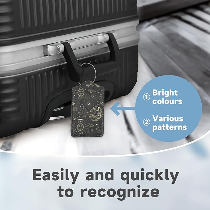 Vintage Sun Luggage Tags for Suitcases,2 Pack Stars Planets Luggage Tag,Leather Stainless Steel Loop Label Tag for Women Men Girls Travel Bag Suitcase