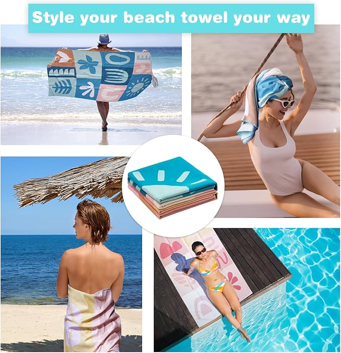 PY SUPER MODE 2 Pack Beach Towel - 75 x 35 inches Quick Dry Microfiber Beach Towels Oversized, Lightweight Soft and Absorbent Suitable for Swimming Pool Camping for Adults